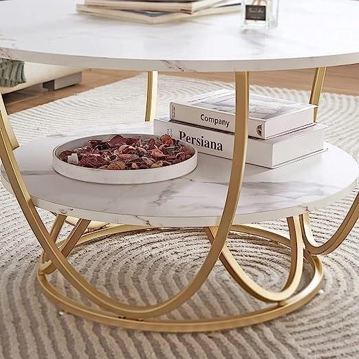 Round Gold Coffee Table,2 Tier Coffee Tables for Living Room