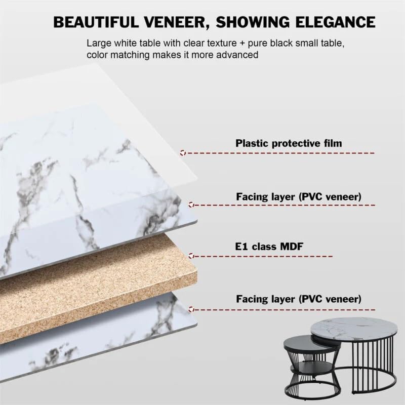 Round Modern Nesting Coffee Table Set of 2 with Marble Veneer Tops