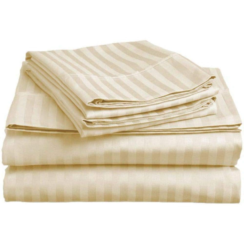 Glace Cotton Striped Double Bedsheet with 2 Pillow Covers | 90 × 100 Inch Flat Sheet for Home, Hotel & Guest Room