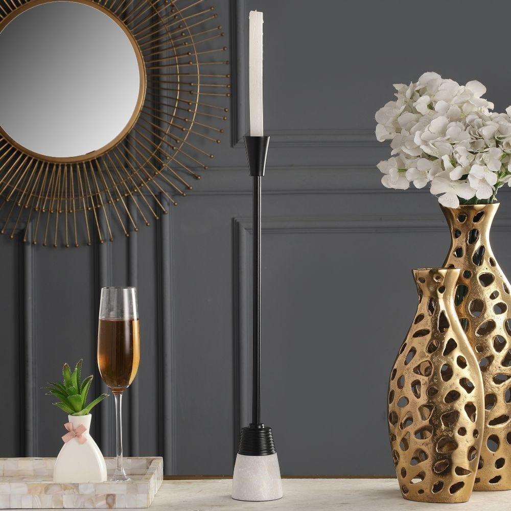 Frey Marble Candle Holder In Black - Ouch Cart 