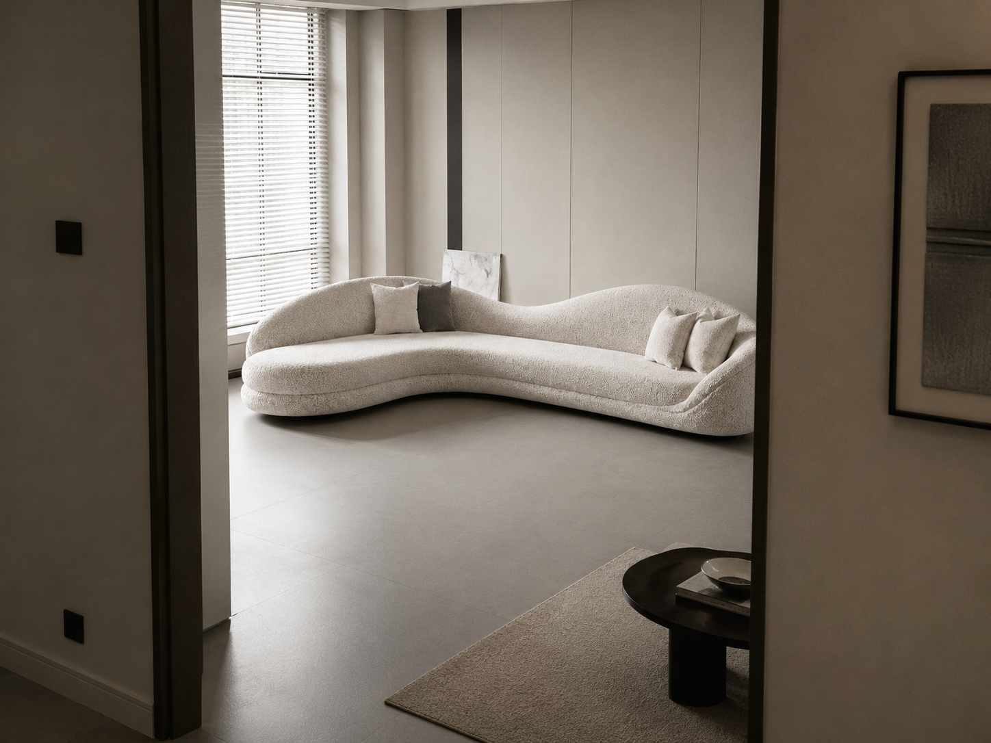 Ouch Cart Modern Curved Bouclé Sofa | Luxury Sculptural Upholstered Sectional Couch | Contemporary Minimalist Living Room Sofa | Cream White Designer Lounge Sofa