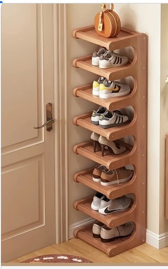 Wooden Vertical Shoe Rack | Multi-Tier Space Saving Shoe Storage Organizer | Slim Shoe Stand for Entryway, Bedroom, Hallway & Living Room