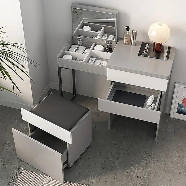 Catalina Gray Makeup Vanity with Mirror Dressing Table with Stool Dressing Table with Makeup Mirror, Modern Vanity Table Desk with & Storage Drawers and Stool for Bedroom, Girls Women - Ouch Cart 