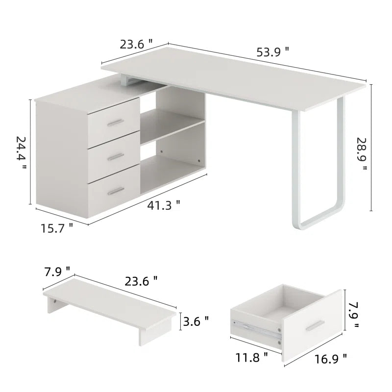 L-Shaped Desk with Computer Monitor Riser Stand