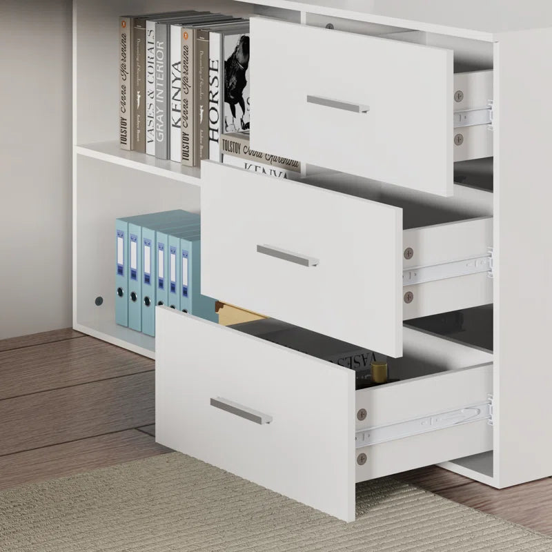 L-Shaped Desk with Computer Monitor Riser Stand