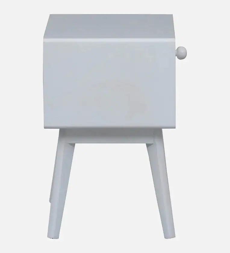 Solid Wood Bedside Table in White Finish - Ouch Cart 