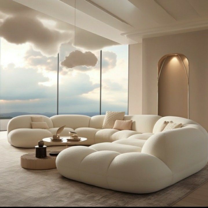 Ouch Cart Modern Curved Bouclé Sectional Sofa – Luxury Cloud Couch for Living Room | Plush Upholstered Contemporary Designer Sofa