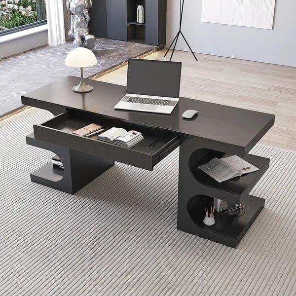 Misaki Writing Desk Modern Office Desk with 1 Drawer & 4 Open Shelves - Ouch Cart 