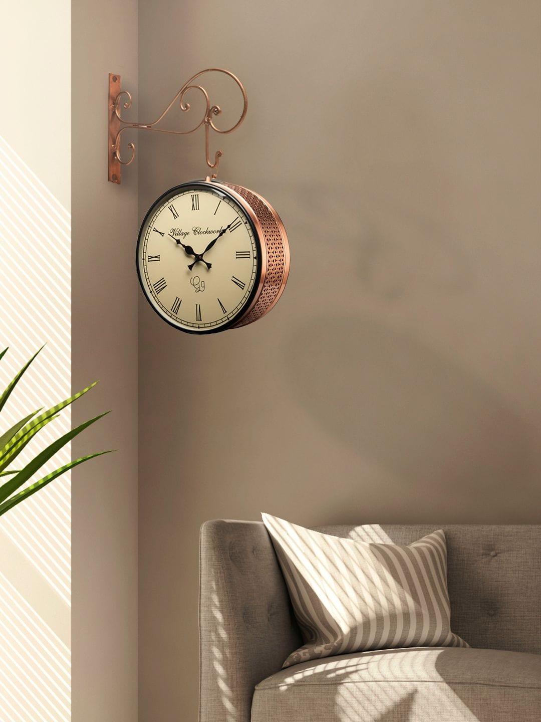 Double Sided Copper Jali Station Wall Clock 10 Inches - Ouch Cart 