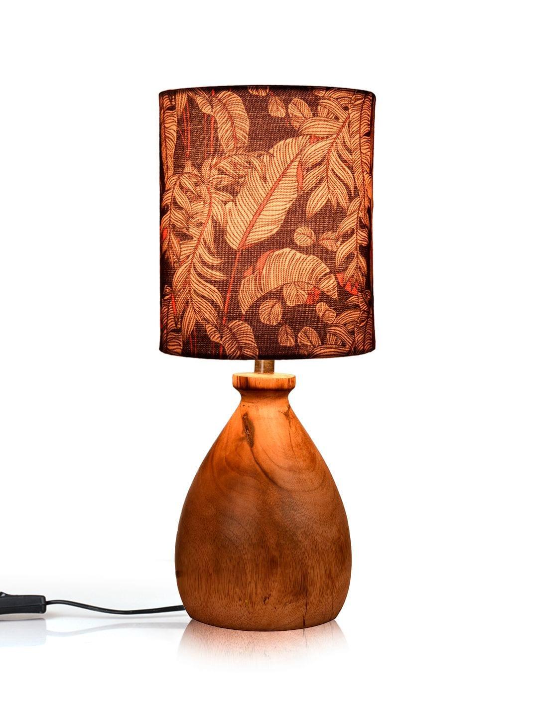 Wooden Dome Table Lamp Blue Leaves Shade - Ouch Cart 