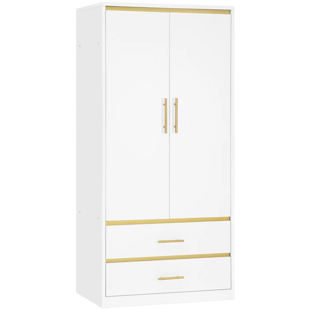 2-Door 66.9'' H Armoire Wardrobe Closet with Hanging Rod and 2 Drawers