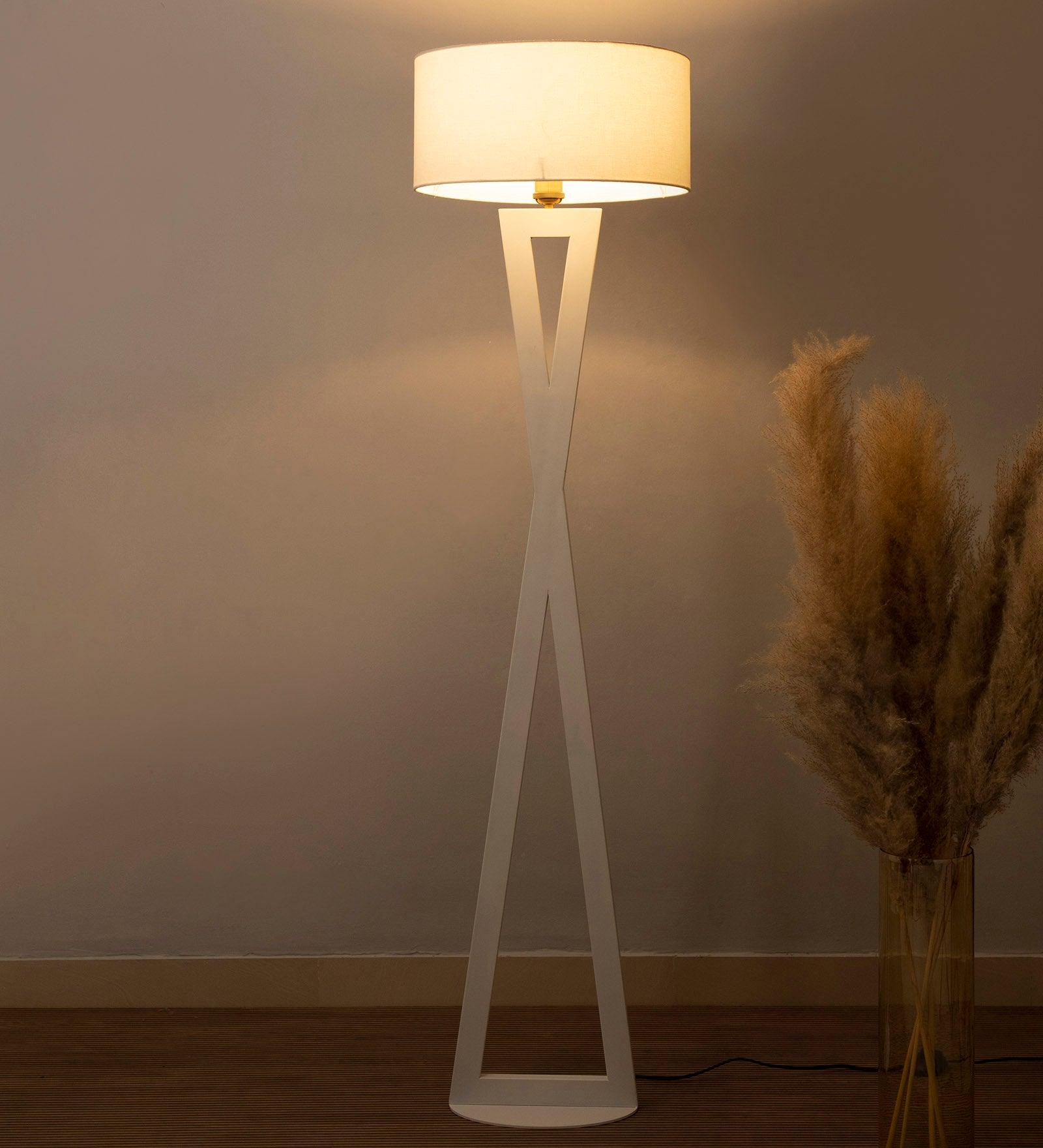 Hamptons White Metal Shade Club Floor Lamp with Metal Base - Ouch Cart 