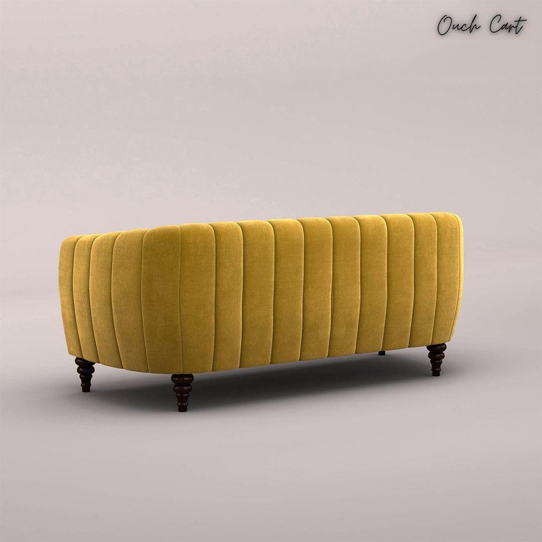 AMAYA THREE SEATER FABRIC SOFA (VELVET, MUSTARD YELLOW) - Ouch Cart 