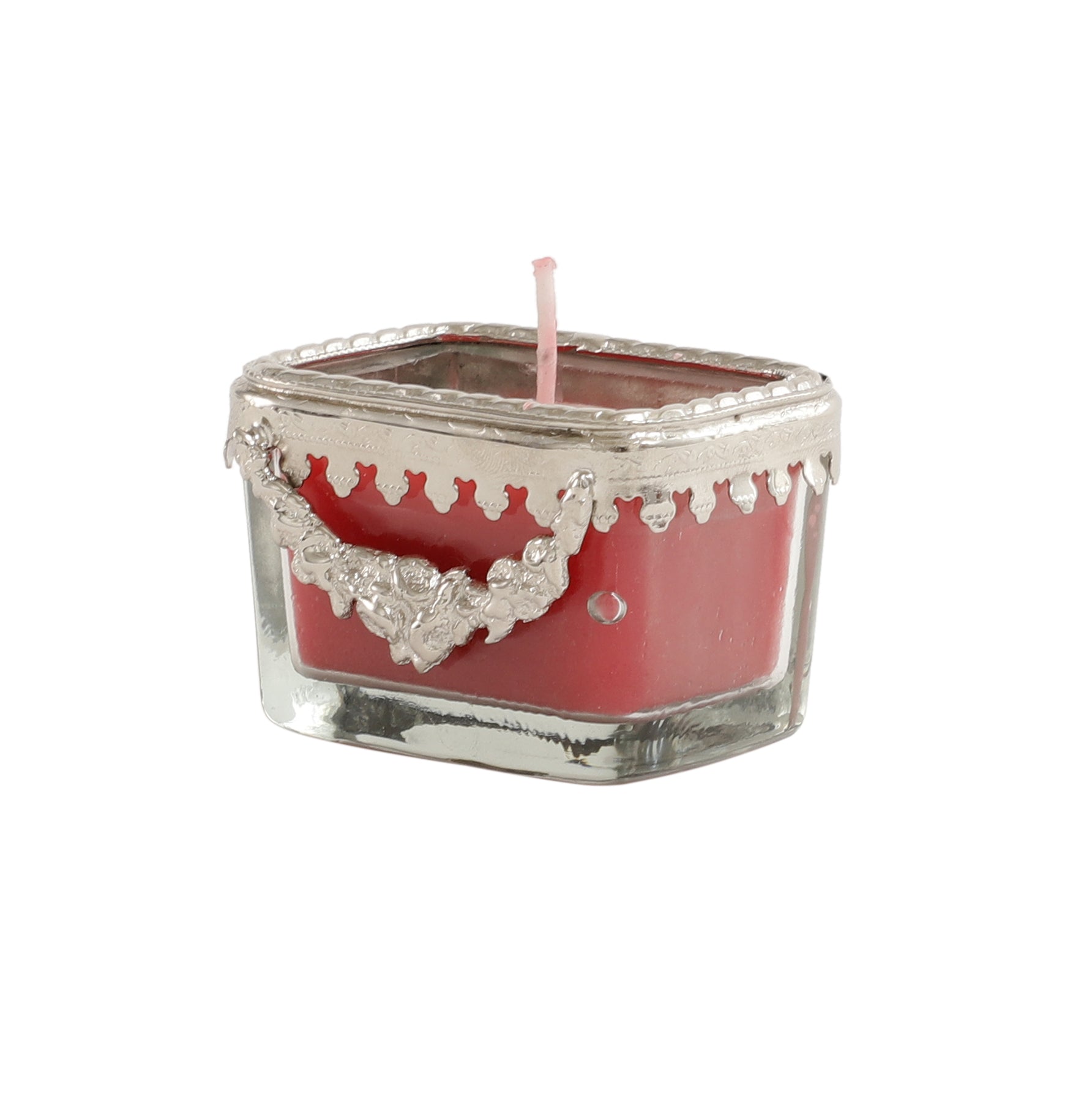 cherry blossom red scented candle glass jar with Silver ring