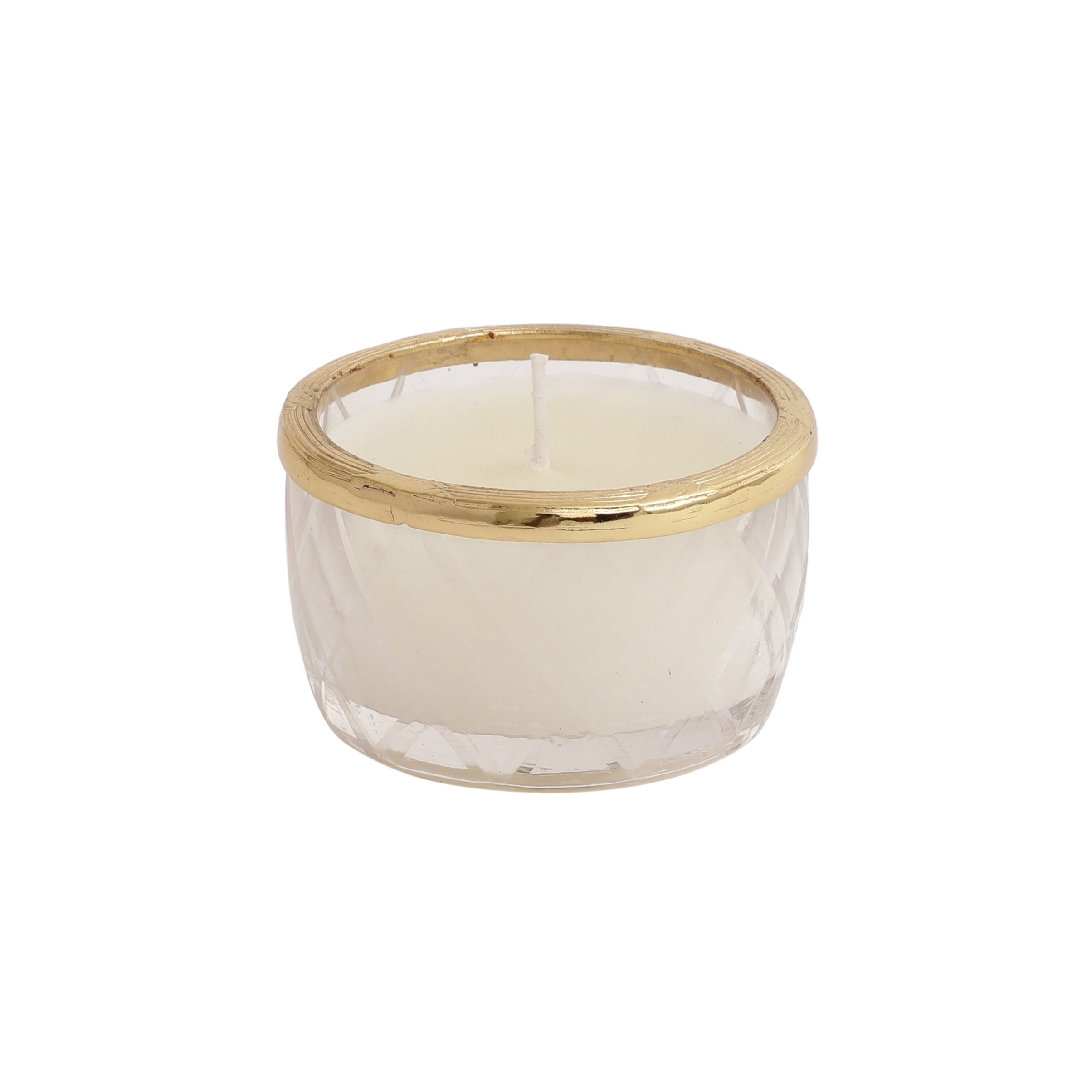 snowy whisper white scented candle jar with Golden Ring