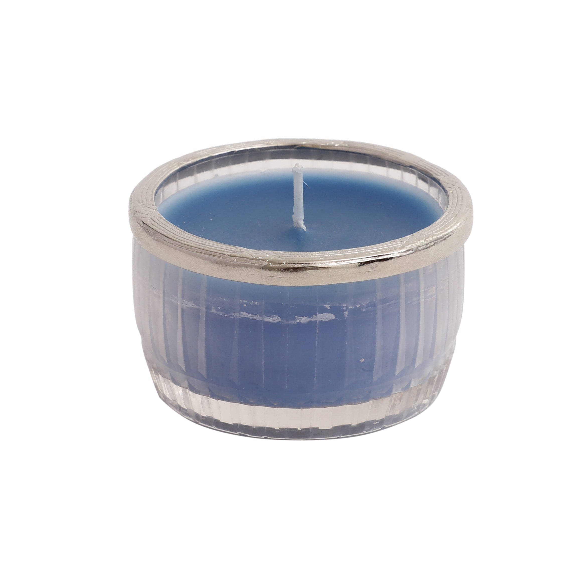ocean breeze blue Scented candle glass jar with Silver ring
