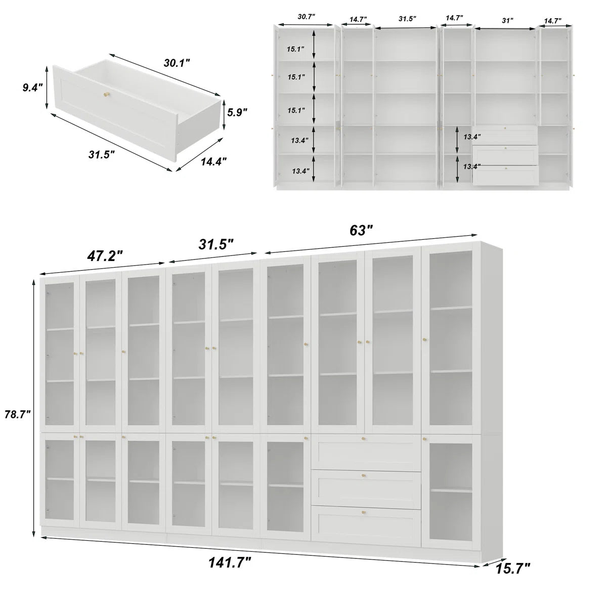 Bobbilee 141.7" Wide Armoire Wardrobe With 3 Drawers