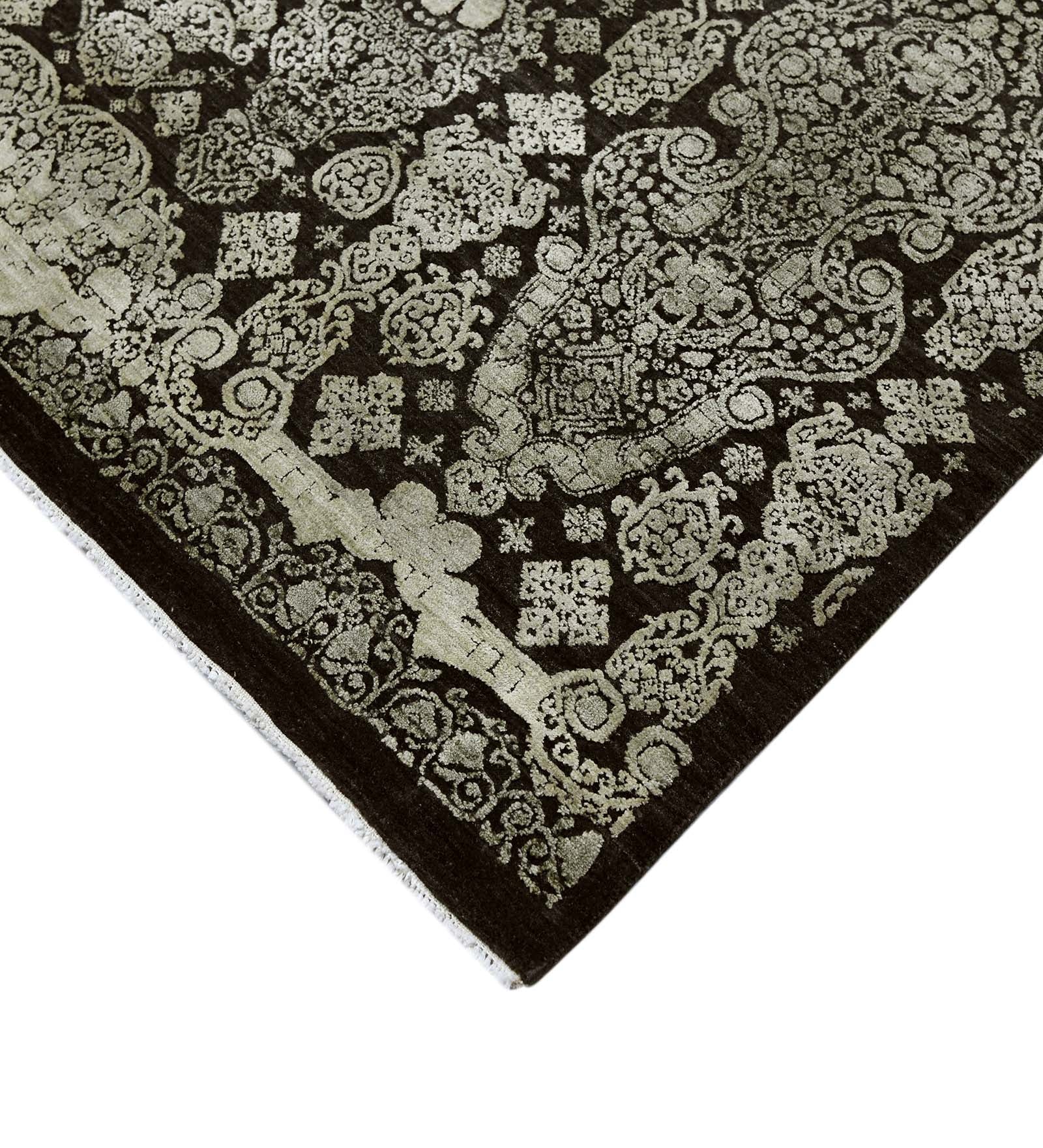Euphoria Transitional Pattern Hand Knotted  Rectangle Anti-Skid Designer Carpet, Prayer Rug For Office Cabins, Small Living Spaces - 2'X3'