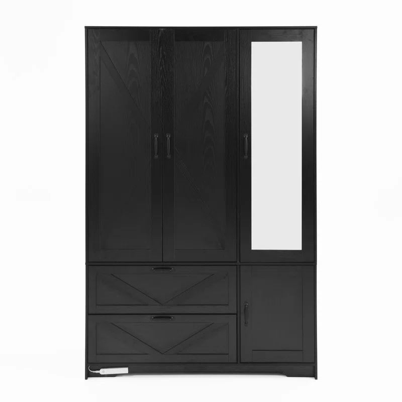 Farmhouse 3 Doors Armoire Wardrobe With 2 Drawers And Adjustable Shelves