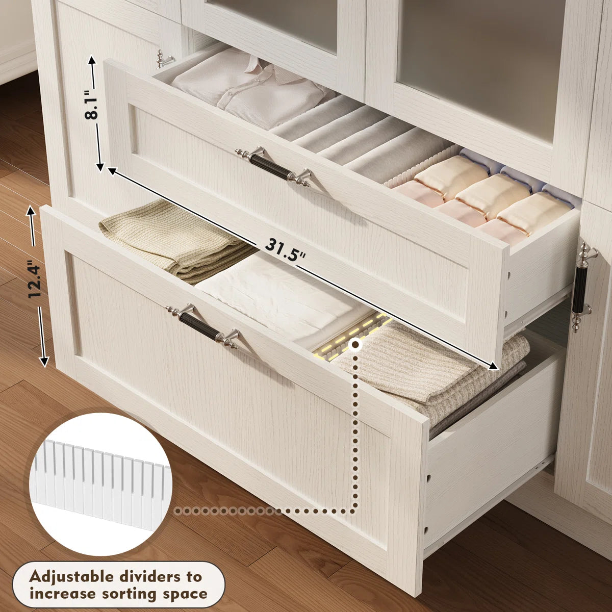 Meissalivve 6 Door Armoire Wardrobe Closet With Frosted Glass Door, 85.9''H Bedroom Clothing Storage Cabinet With 2 Drawers, Adjustable Shelves, Clothes Wardrobe Armoire With Top Cabinets, Wood Grain