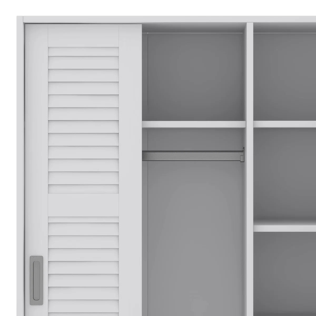Solid Wood Wardrobe With 3 Louvered Sliding Doors, Shelves Included, Clothing Storage Cabine