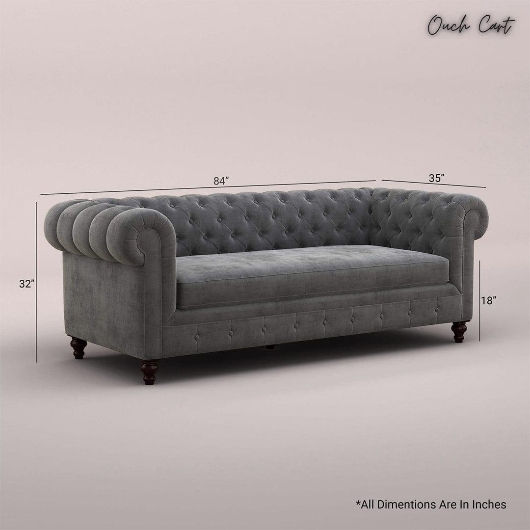 MAHARAJA FABRIC 3 SEATER SOFA (VELVET, CHARCOAL GRAY) - Ouch Cart 