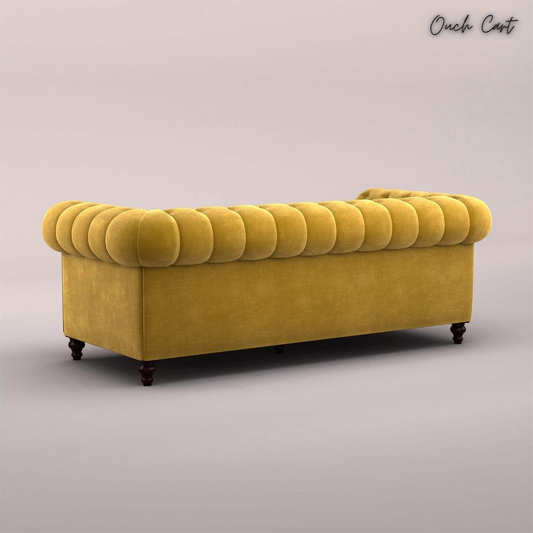 MAHARAJA FABRIC 3 SEATER SOFA (VELVET, MUSTARD YELLOW) - Ouch Cart 