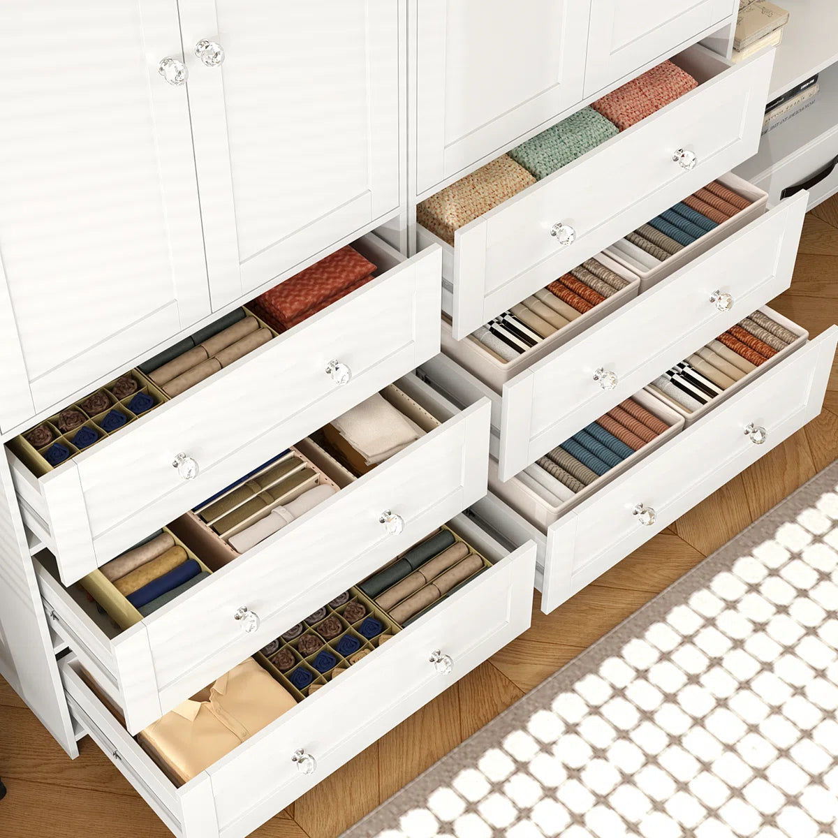 4-Door Sandrea With Mirror, Wardrobe Closet With 6 Drawers
