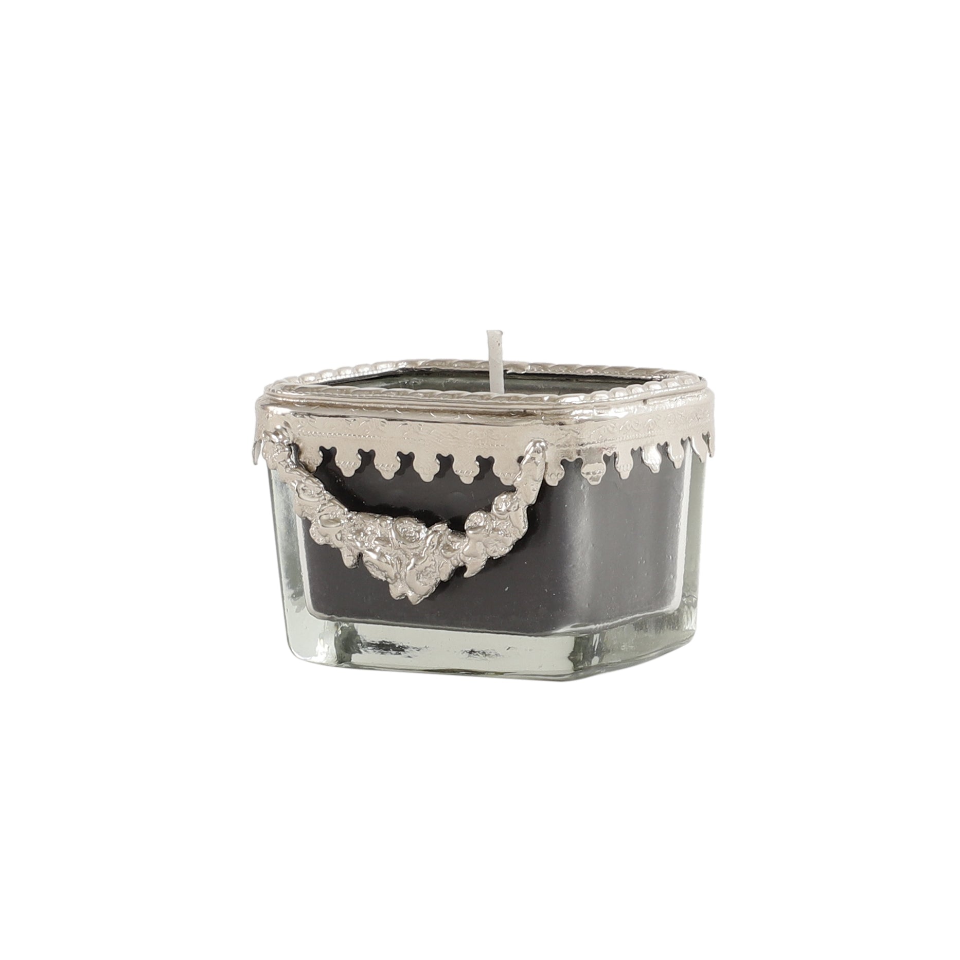 black velvet Scented candle glass jar with Silver Ring