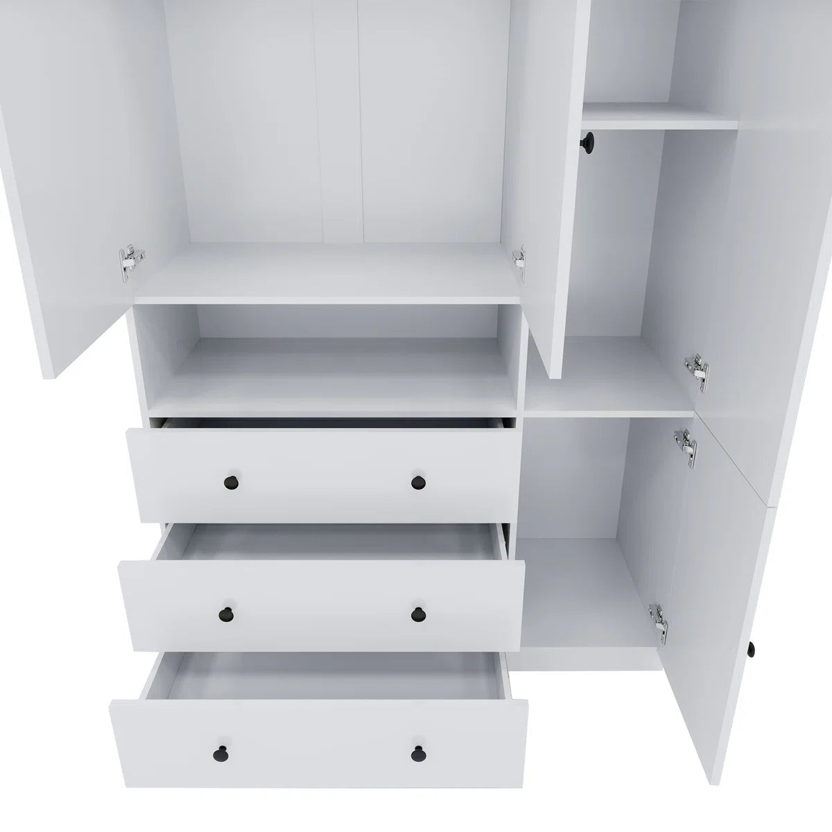 3-Door Wooden Wardrobe Armoires with Drawers, White