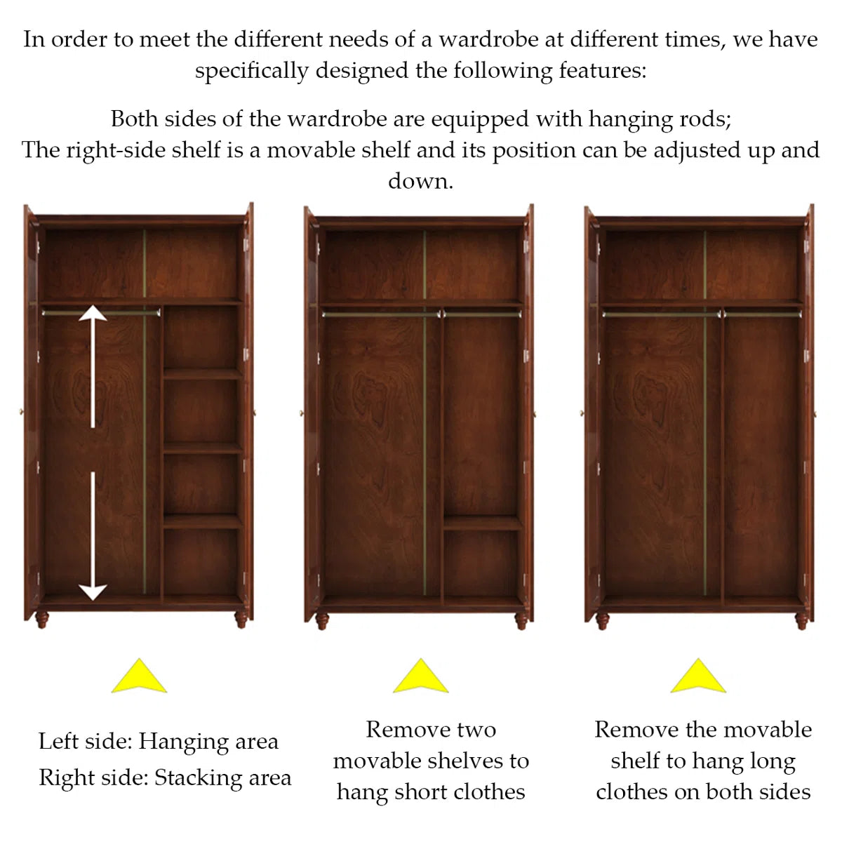 American-style rubber wood wardrobe