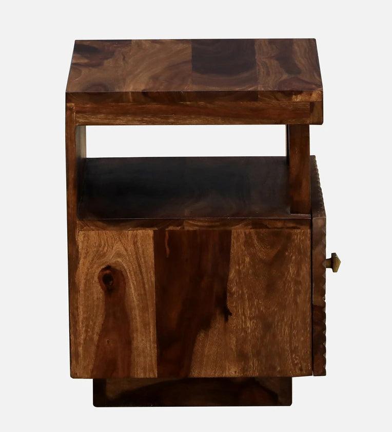 Sheesham Wood Bedside Table In Provincial Teak Finish With Drawers - Ouch Cart 