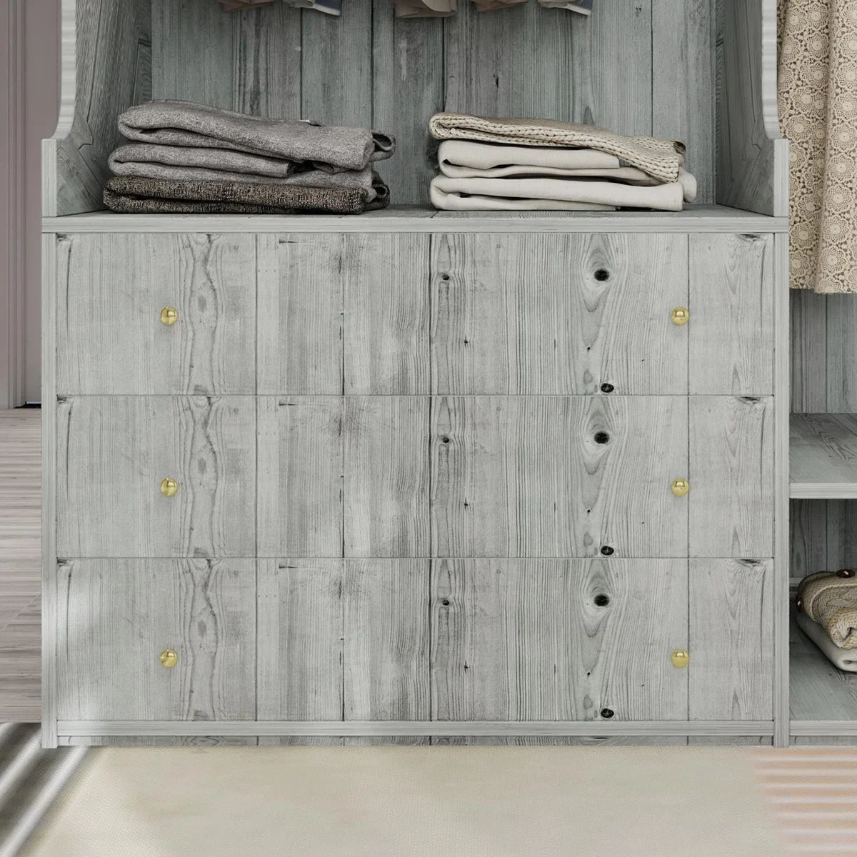 Open Wooden Wardrobe In Bedroom