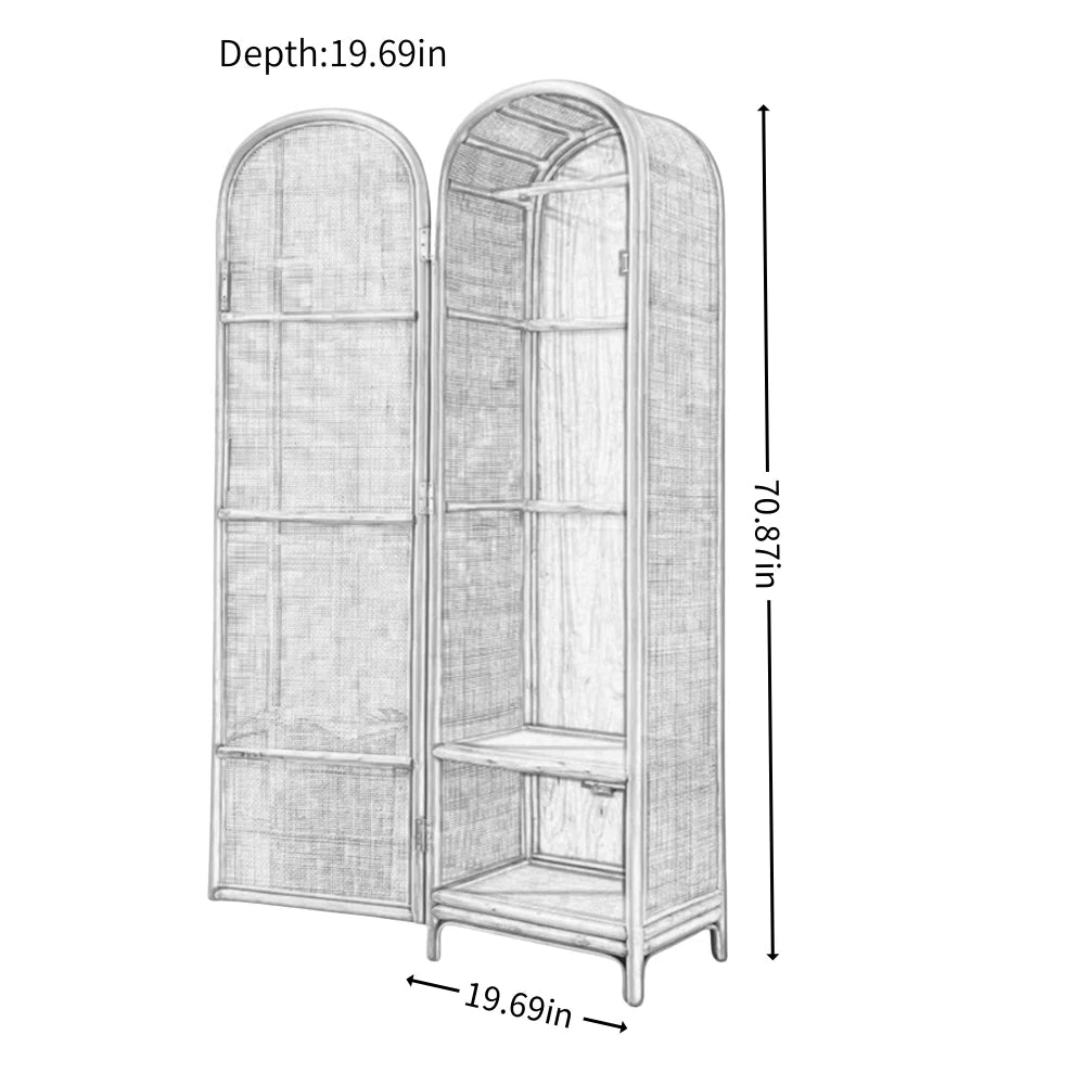 Simple Solid Wood Rattan Wardrobe
