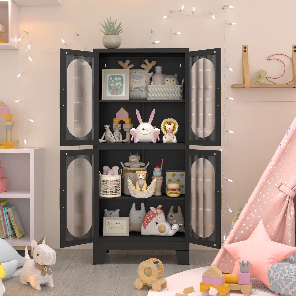 Ebern Designs Storage Wardrobes Cabinet with 4 Doors and Shelves