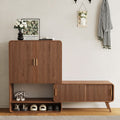 Modern Wooden Shoe Storage Cabinet with Bench | Entryway Shoe Organizer with Closed Cabinet & Open Shelf