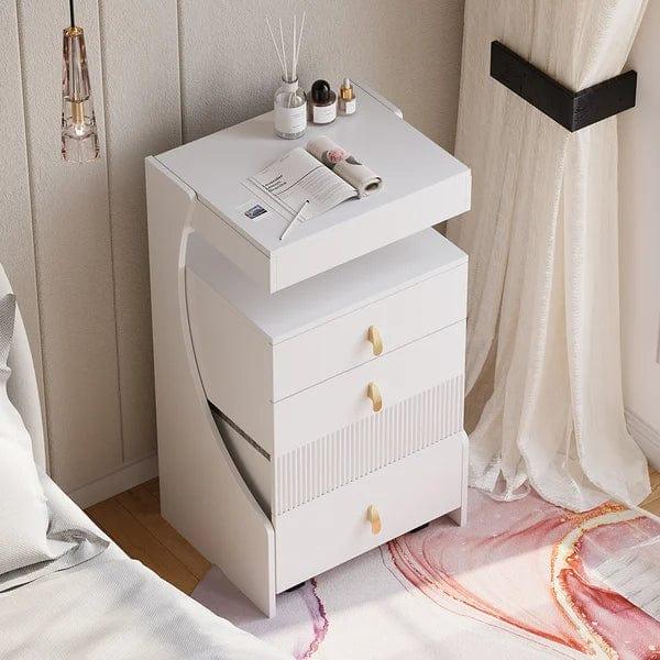 Constanza White Makeup Vanity Set Mini Dressing Table with Stool & Miroor, Wooden Vanity Table Set, Makeup Dressing Table with Mirror, 3 Drawers and Stool for Bedroom, White - Ouch Cart 