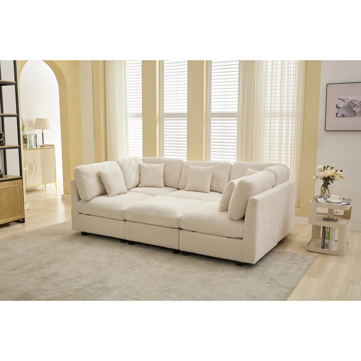 Corduroy Sectional Sofa with Pull-Out Sleeper