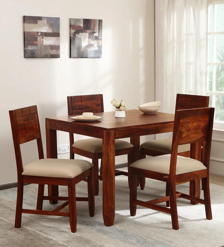 Sheesham Wood 4 Seater Dining Set in Scratch Resistant Honey Oak Finish - Ouch Cart 