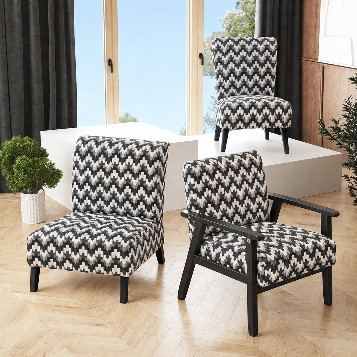 Patterned Accent Chair with Rich Italian Ink Print & Comfortable Upholstered Design