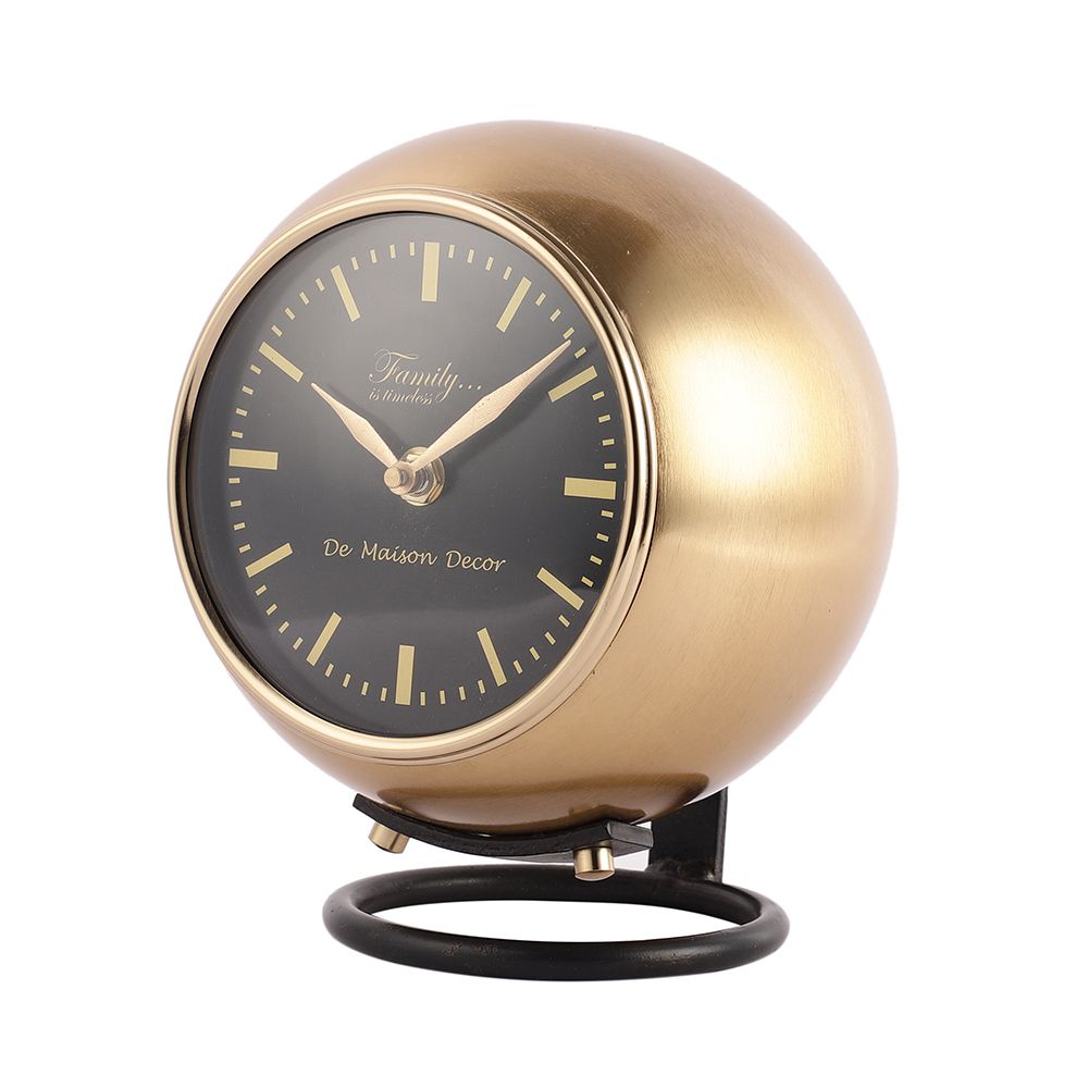 Larissa Stand Globe Clock in Black & Gold Finish-OUCHCART