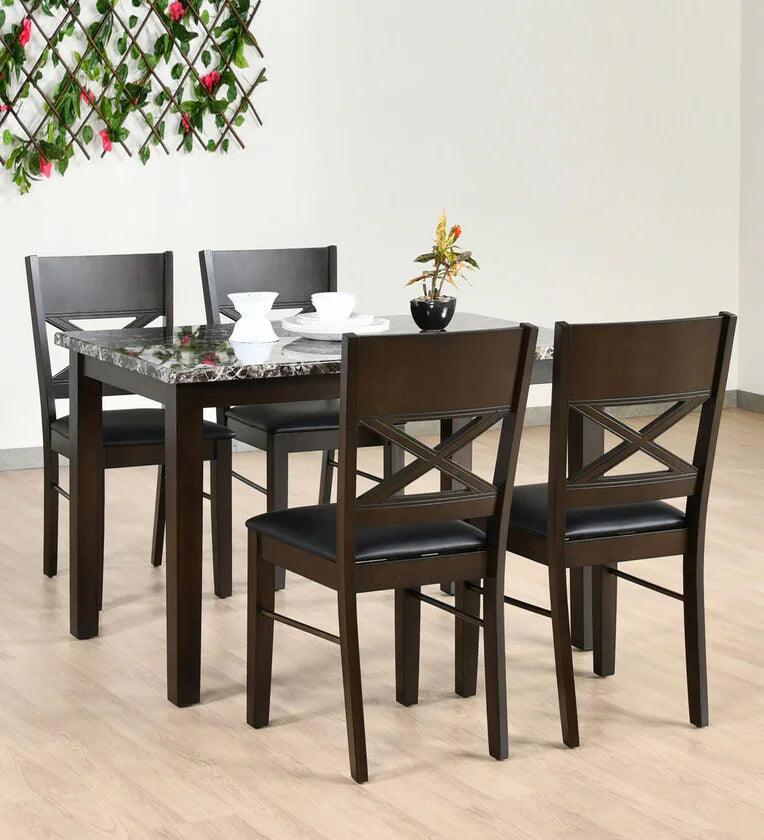 4 Seater Dining Set in Dark Walnut Finish - Ouch Cart 