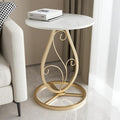 Boho Round Side Table with Faux Marble Top – Minimalist Metal Floral Base End Table for Living Room & Bedroom