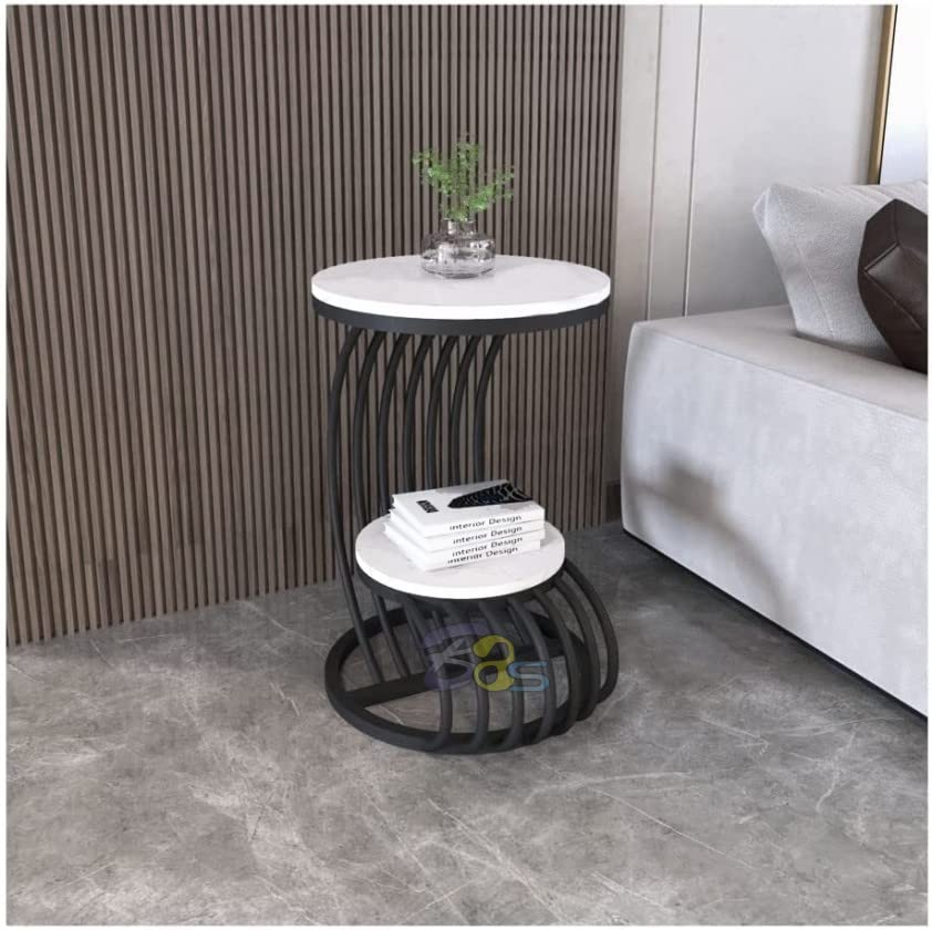 Accent Coffee Table Simple Modern Bedside Cabinet Small Round Table Faux Marble Top Metal Table Living Room Sofa