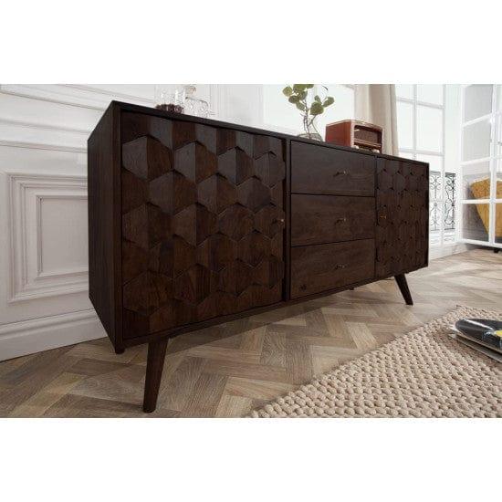 Sheesham Wood Geneva Sideboard with Three Drawer 145x40x75 CM (Walnut Finish)