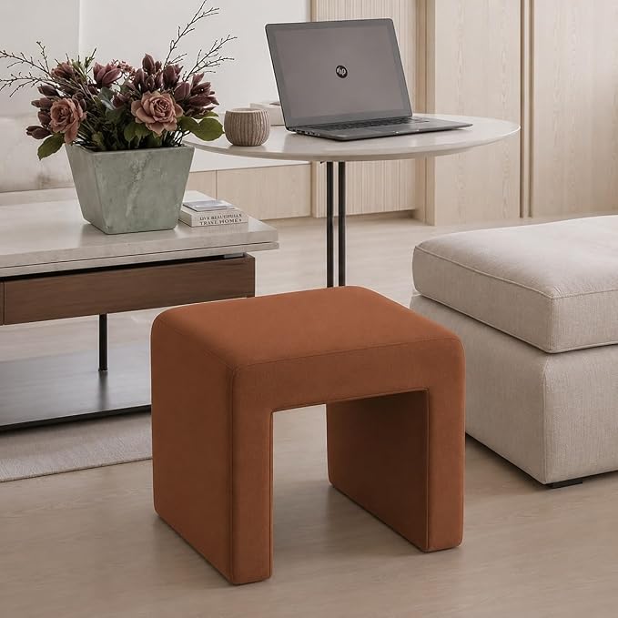 Modern Boucle Vanity Stool Chair with Solid Wooden Legs | Soft Upholstered Ottoman Footstool for Makeup Vanity, Bedroom, Living Room, Entryway & Office (Taupe)- OUCHCART/Stool