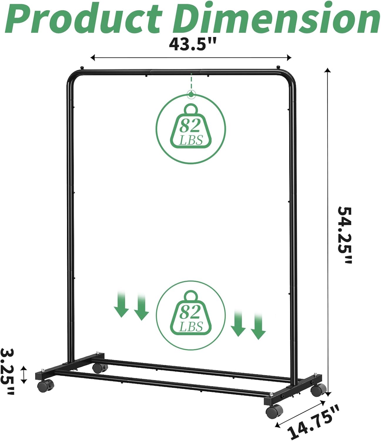 Standard Clothes Clothing Garment Rack with Storage Shelves, Rolling Clothes Organizer on Wheels for Hanging Clothes, Black