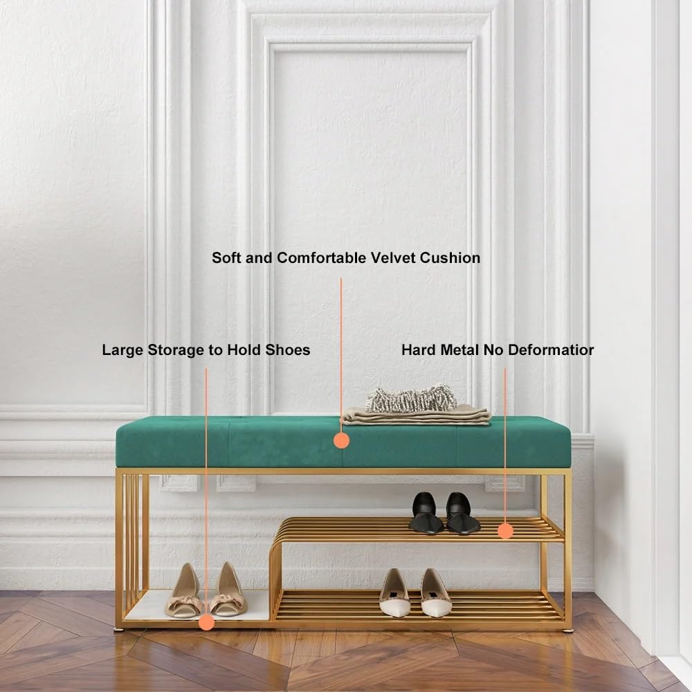 Velvet Upholstered Entryway Shoe Rack Bench with Storage