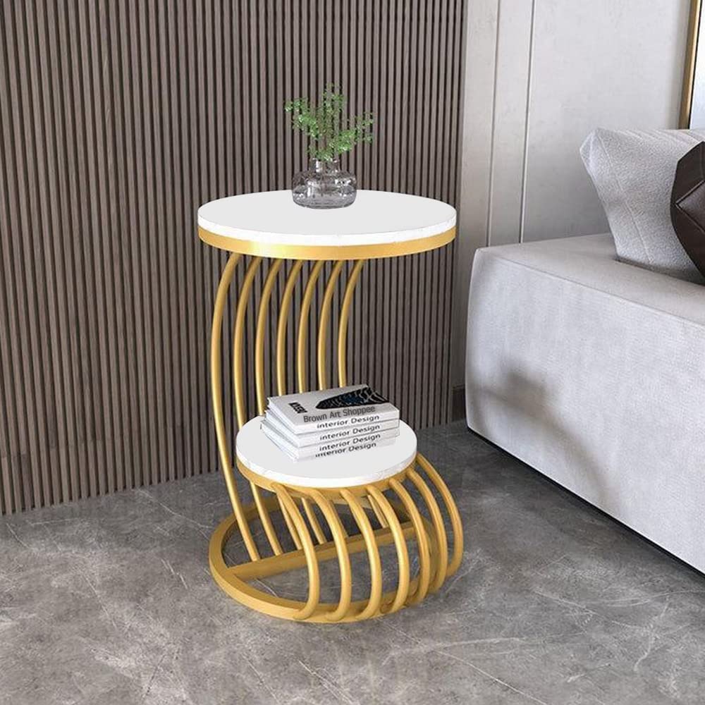 Accent Coffee Table Simple Modern Bedside Cabinet Small Round Table Faux Marble Top Metal Table Living Room Sofa