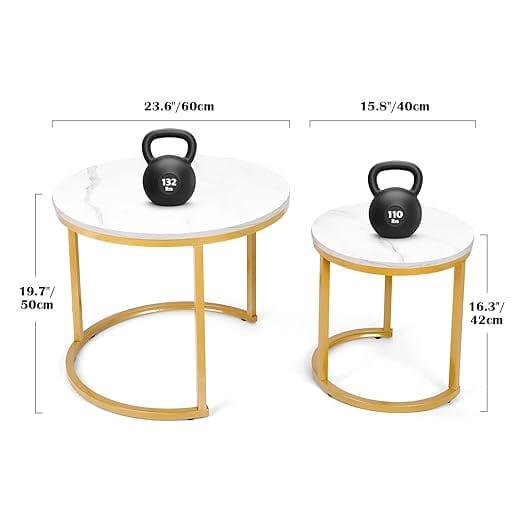 Coffee Tables for Living Room - Small Round Coffee Table Set of 2 Metal Frame